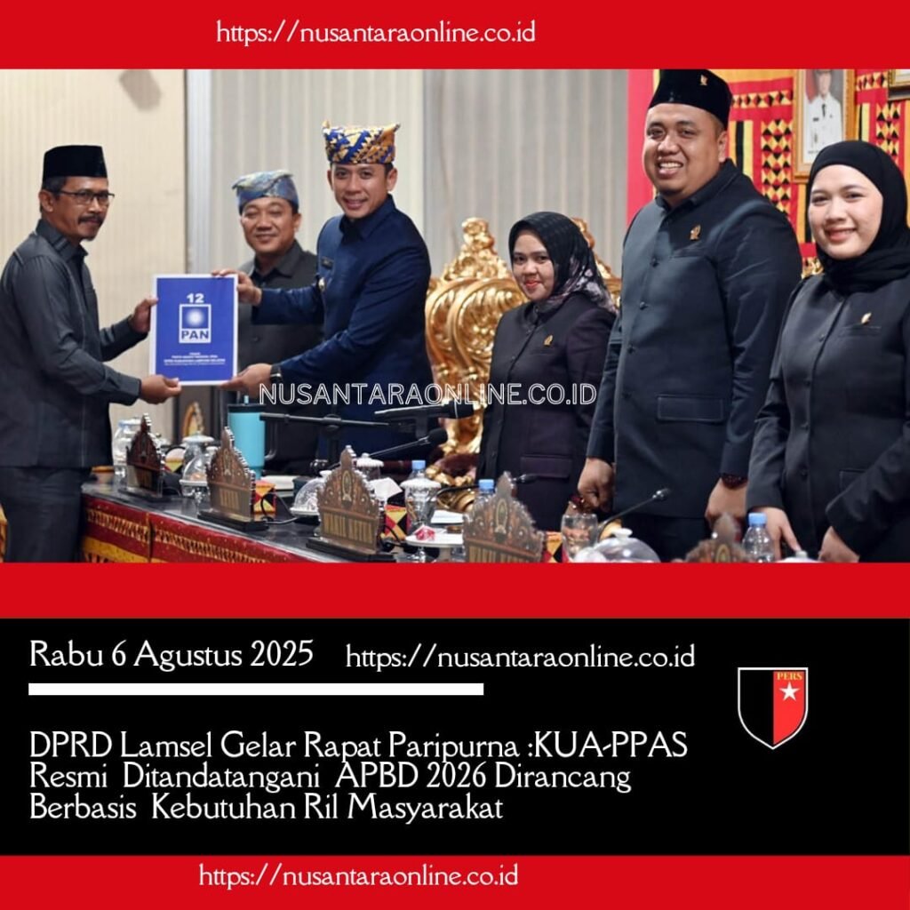 DPRD Lamsel Gelar Rapat Paripurna:KUA-PPAS Resmi Ditandatangani APBD 2026 Dirancang Berbasis Kebutuhan Riil Masyarakat