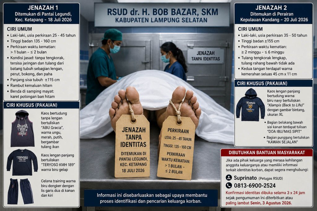 RSUD dr. H. Bob Bazar Umumkan Dua Jenazah Tanpa Identitas, Masyarakat Diminta Bantu Proses Identifikasi Korban